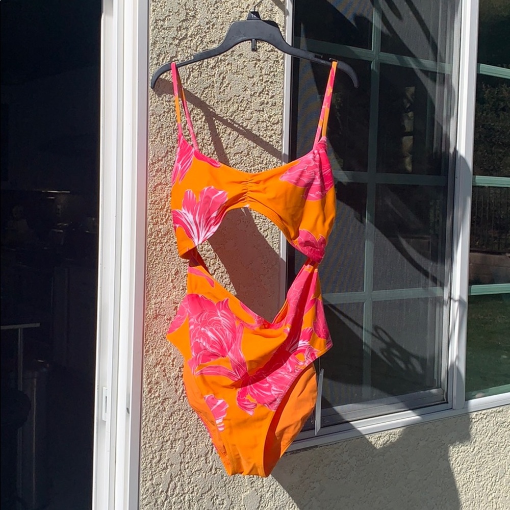 Athleta orange and Pink one piece bathing suit